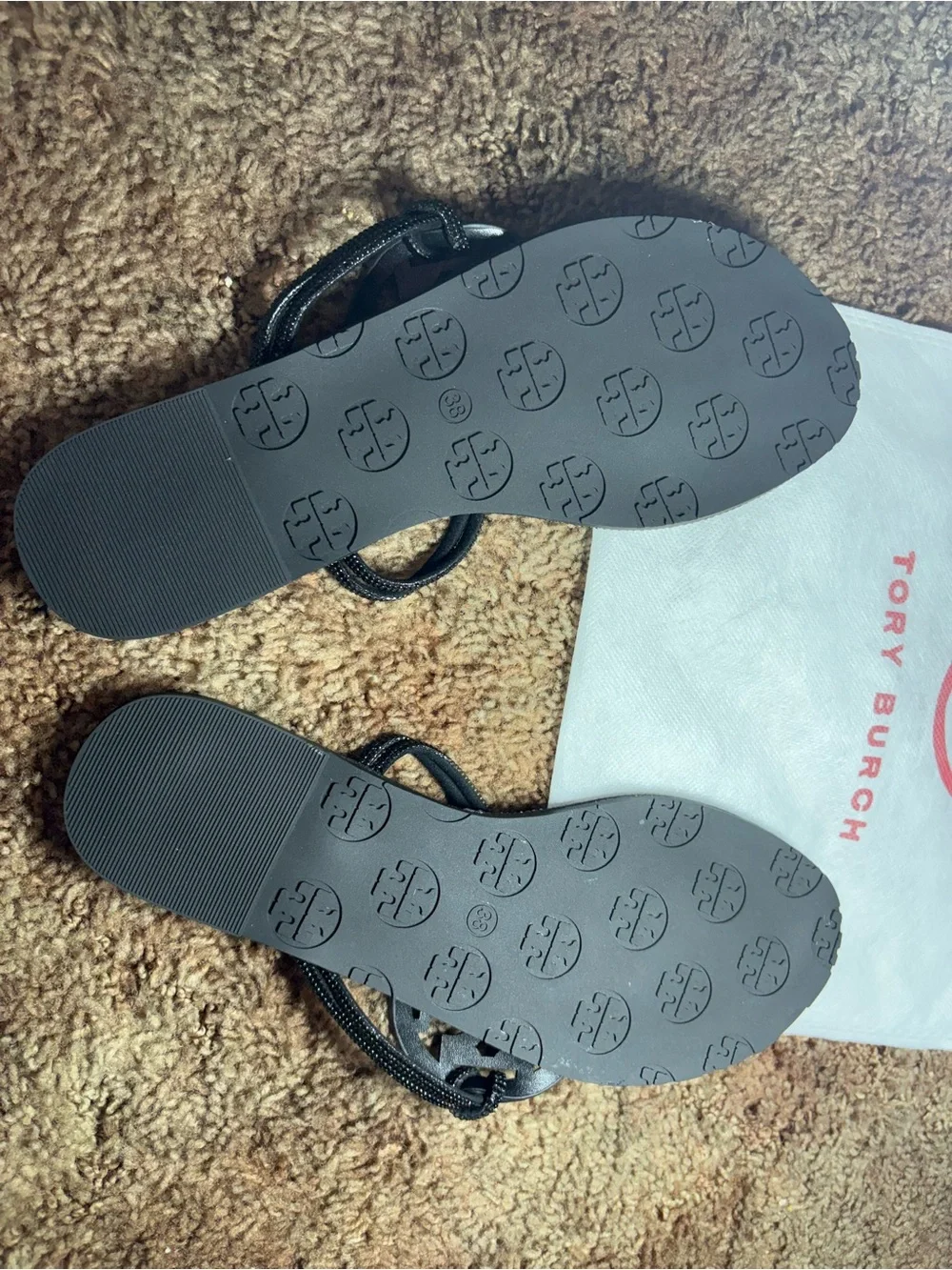 Tory Burch Black Miller Cutout Logo Thong Sandals